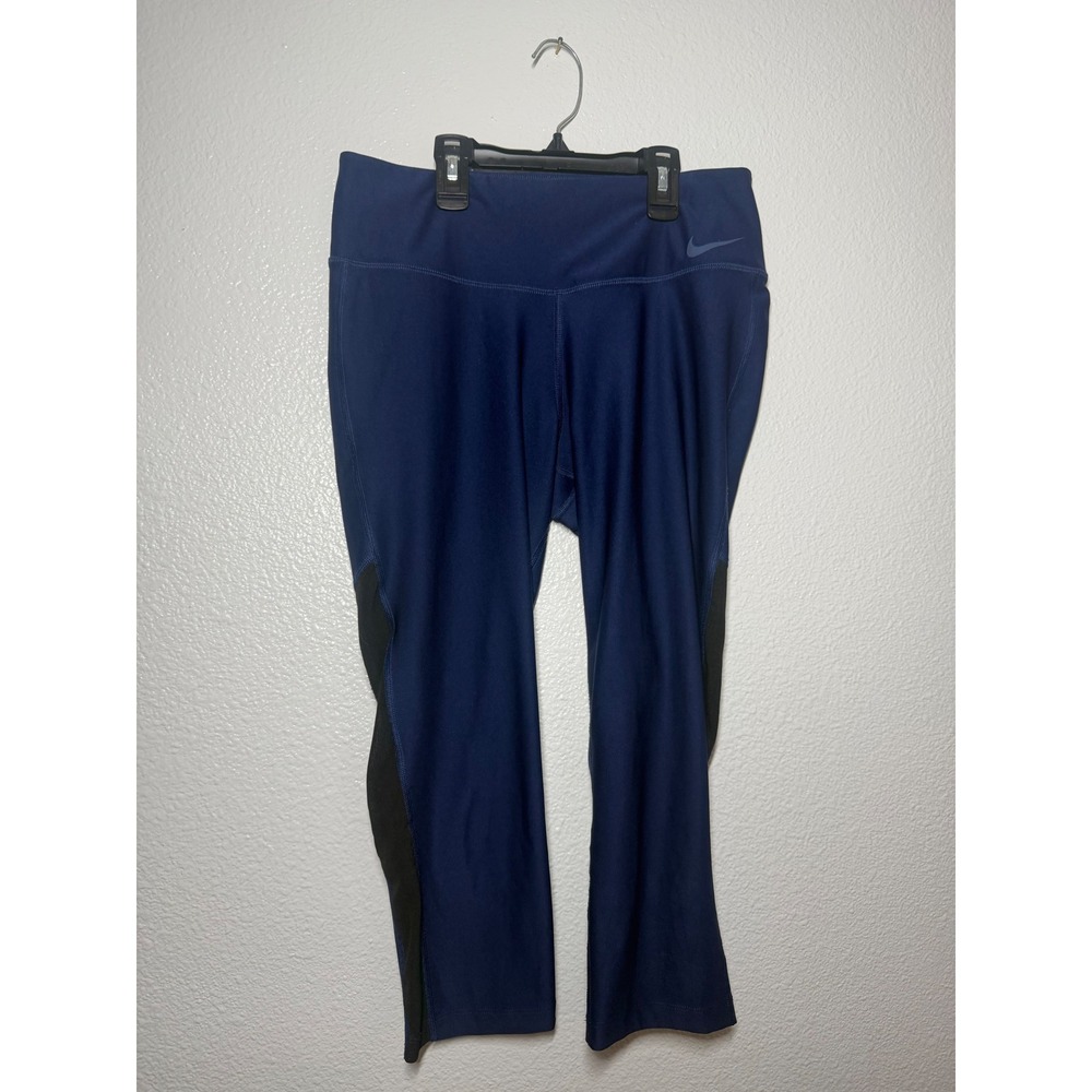 Nike Dri-FIT Womens Navy Blue Mesh Panel Cropped Leggings Size M Training Tights